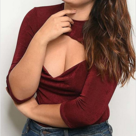 Tops - Mock Neck❤ with Cutout Detail Plus Size BodySuit